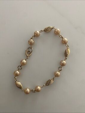 Gold Filled Champagne Pearl Link Bracelet Antique Vintage Estate